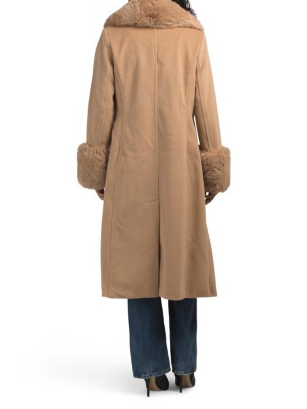 VINCE CAMUTO Single Breasted Maxi Coat With Detachable Faux Fur Collar And Cuffs - Picture 2 of 4